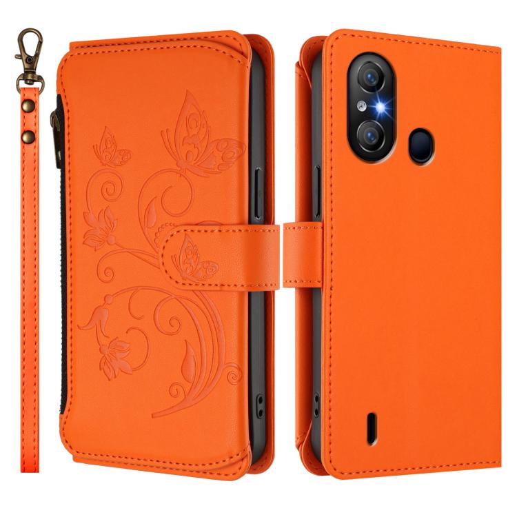 For Itel A58 Lite / A49 Play Butterfly Love Flower Multi-card Zipper Wallet Leather Phone Case