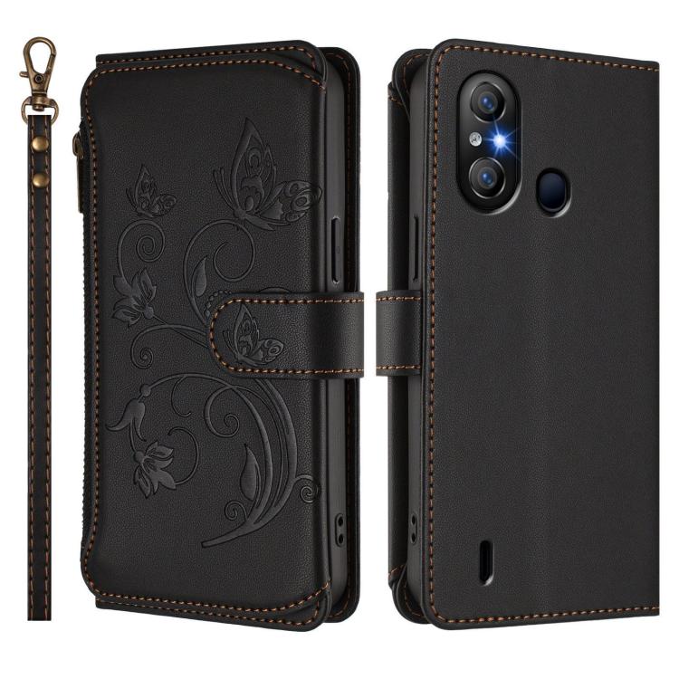 For Itel A58 Lite / A49 Play Butterfly Love Flower Multi-card Zipper Wallet Leather Phone Case