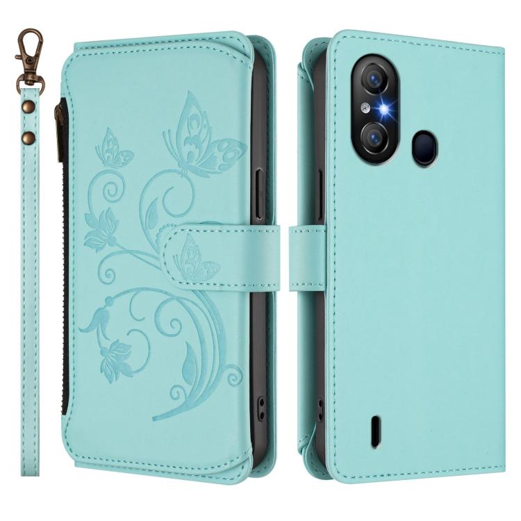 For Itel A58 Lite / A49 Play Butterfly Love Flower Multi-card Zipper Wallet Leather Phone Case