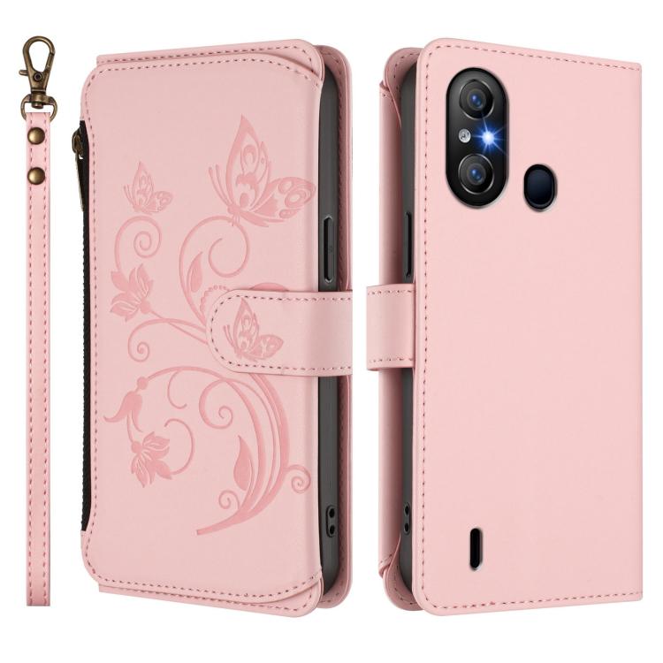 For Itel A58 Lite / A49 Play Butterfly Love Flower Multi-card Zipper Wallet Leather Phone Case