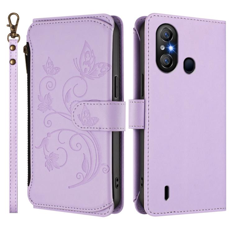 For Itel A58 Lite / A49 Play Butterfly Love Flower Multi-card Zipper Wallet Leather Phone Case