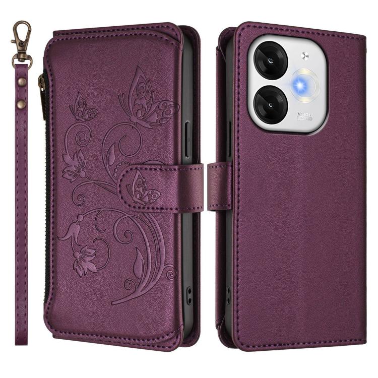 For Itel A80 4G Butterfly Love Flower Multi-card Zipper Wallet Leather Phone Case