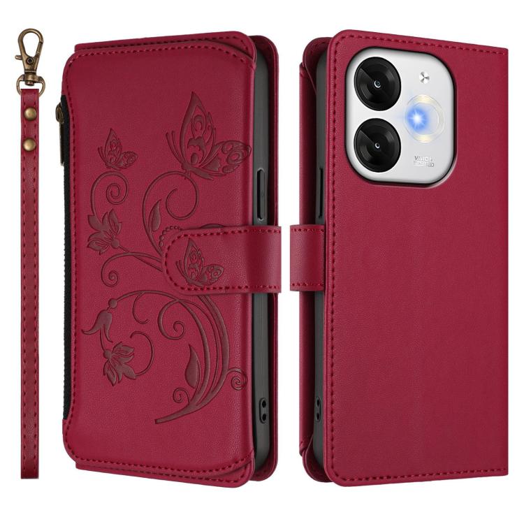 For Itel A80 4G Butterfly Love Flower Multi-card Zipper Wallet Leather Phone Case