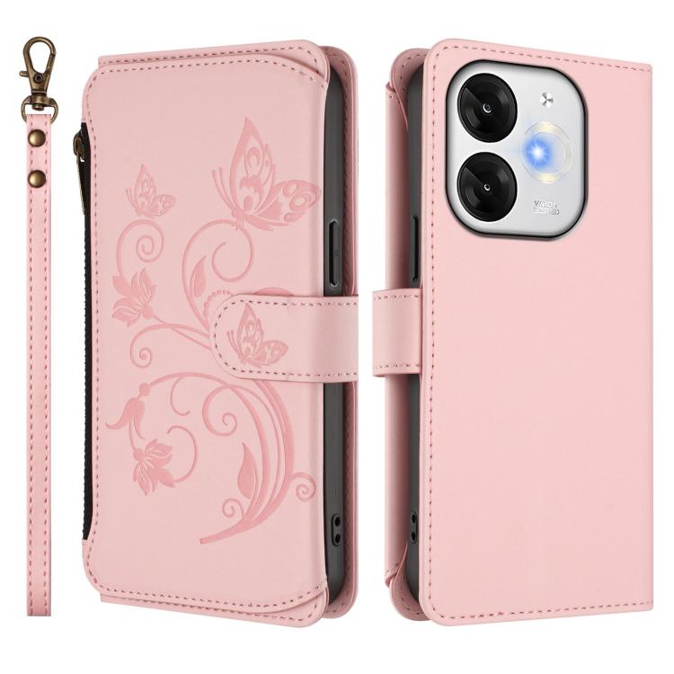 For Itel A80 4G Butterfly Love Flower Multi-card Zipper Wallet Leather Phone Case