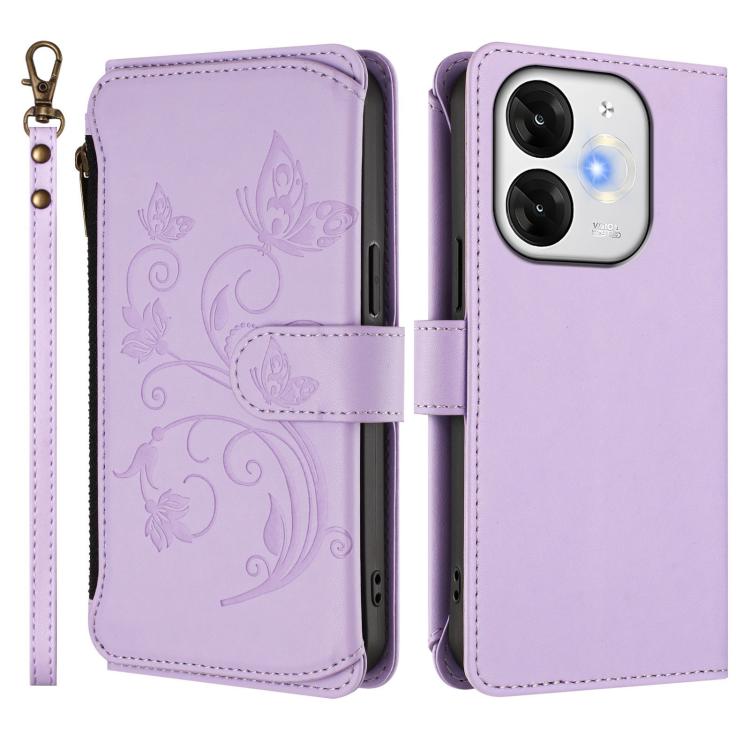 For Itel A80 4G Butterfly Love Flower Multi-card Zipper Wallet Leather Phone Case