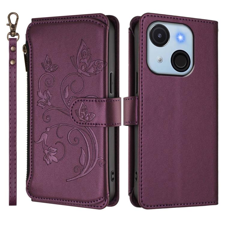 For Itel A50C Butterfly Love Flower Multi-card Zipper Wallet Leather Phone Case