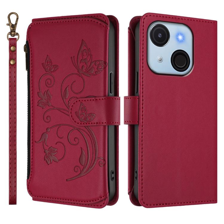 For Itel A50C Butterfly Love Flower Multi-card Zipper Wallet Leather Phone Case