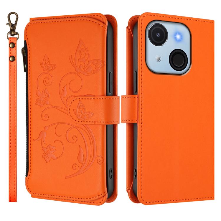 For Itel A50C Butterfly Love Flower Multi-card Zipper Wallet Leather Phone Case