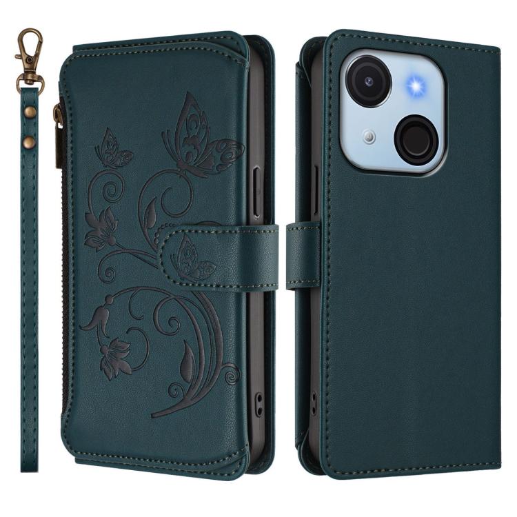 For Itel A50C Butterfly Love Flower Multi-card Zipper Wallet Leather Phone Case