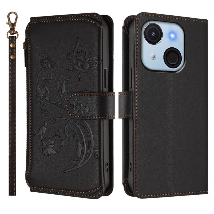 For Itel A50C Butterfly Love Flower Multi-card Zipper Wallet Leather Phone Case