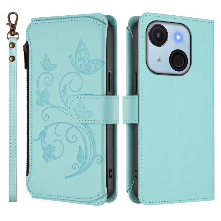 For Itel A50C Butterfly Love Flower Multi-card Zipper Wallet Leather Phone Case