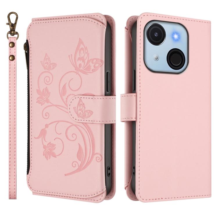 For Itel A50C Butterfly Love Flower Multi-card Zipper Wallet Leather Phone Case