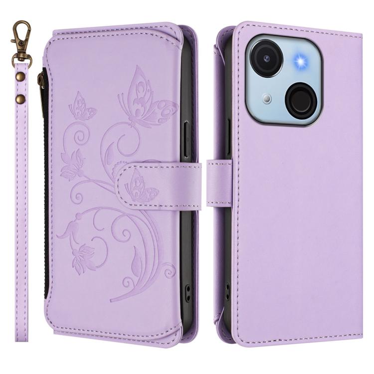 For Itel A50C Butterfly Love Flower Multi-card Zipper Wallet Leather Phone Case