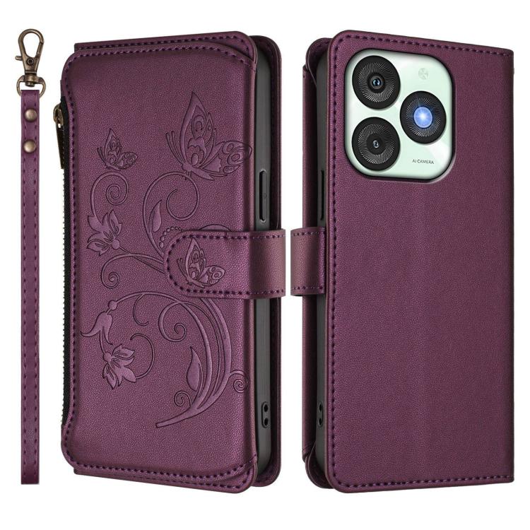 For Itel A50 Butterfly Love Flower Multi-card Zipper Wallet Leather Phone Case