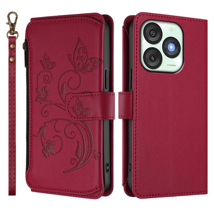 For Itel A50 Butterfly Love Flower Multi-card Zipper Wallet Leather Phone Case