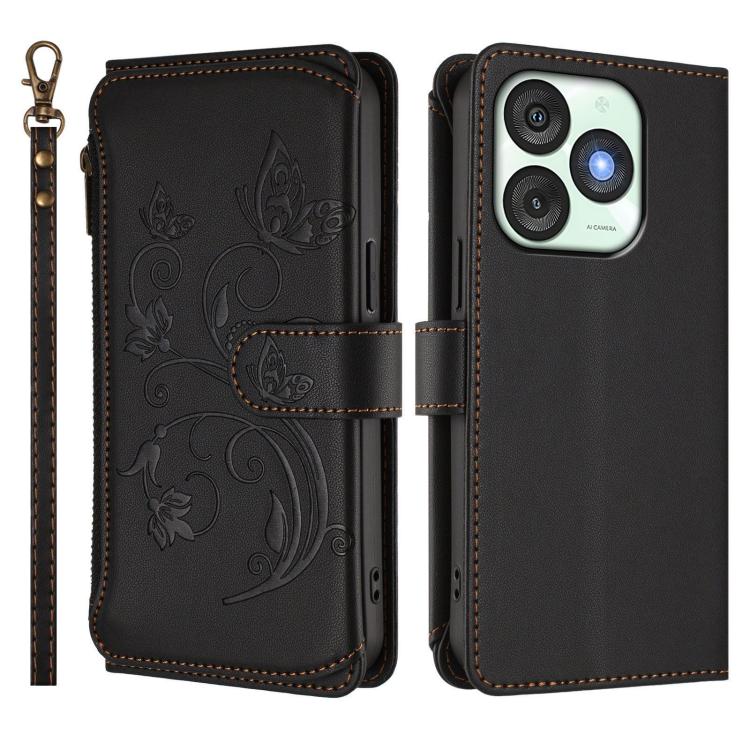 For Itel A50 Butterfly Love Flower Multi-card Zipper Wallet Leather Phone Case