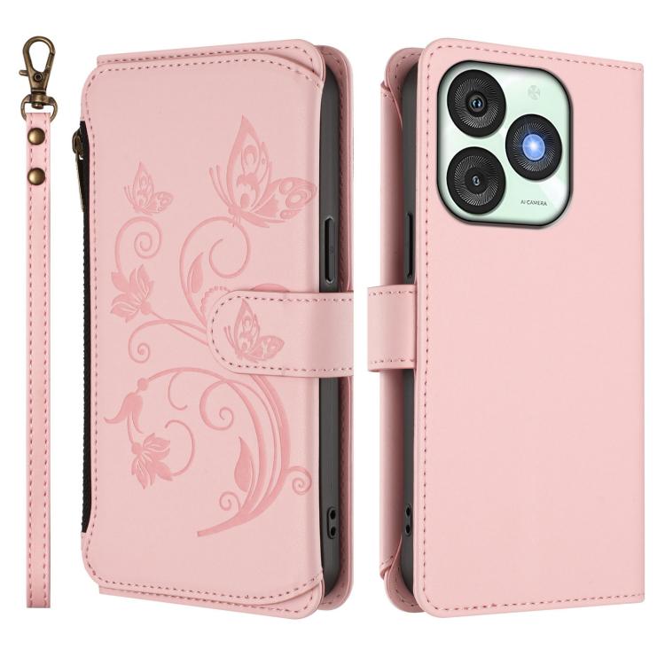 For Itel A50 Butterfly Love Flower Multi-card Zipper Wallet Leather Phone Case