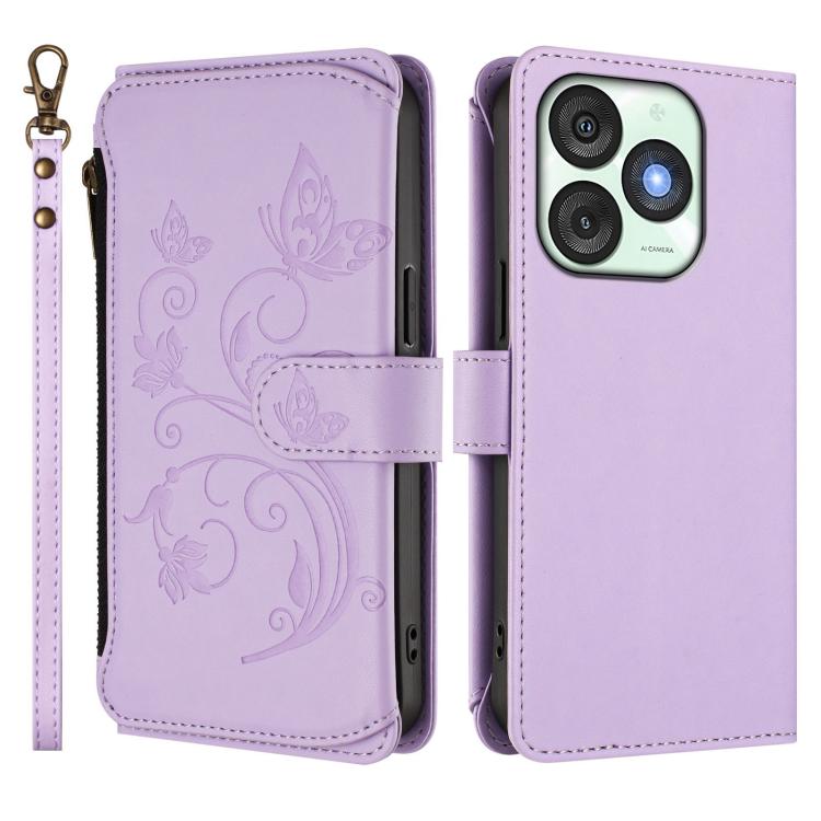 For Itel A50 Butterfly Love Flower Multi-card Zipper Wallet Leather Phone Case