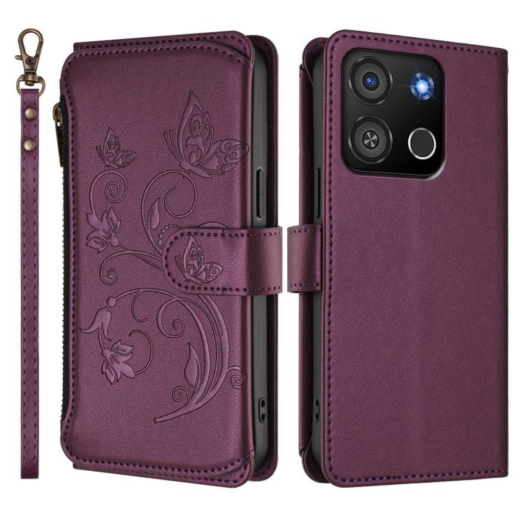 For Itel A05s Butterfly Love Flower Multi-card Zipper Wallet Leather Phone Case