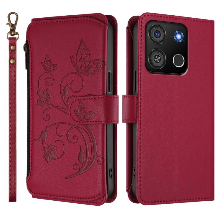 For Itel A05s Butterfly Love Flower Multi-card Zipper Wallet Leather Phone Case