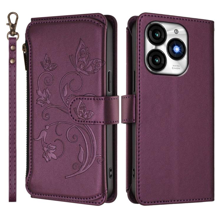 For Itel A70 Butterfly Love Flower Multi-card Zipper Wallet Leather Phone Case