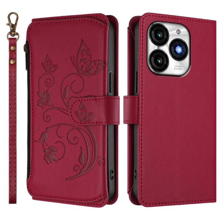 For Itel A70 Butterfly Love Flower Multi-card Zipper Wallet Leather Phone Case