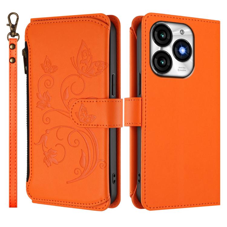 For Itel A70 Butterfly Love Flower Multi-card Zipper Wallet Leather Phone Case