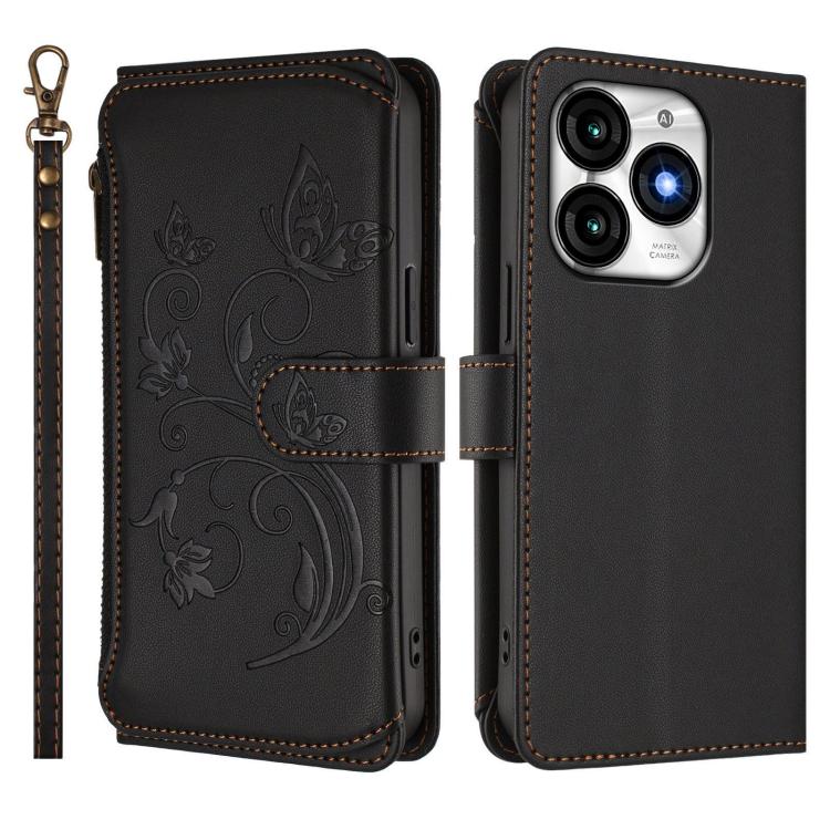 For Itel A70 Butterfly Love Flower Multi-card Zipper Wallet Leather Phone Case