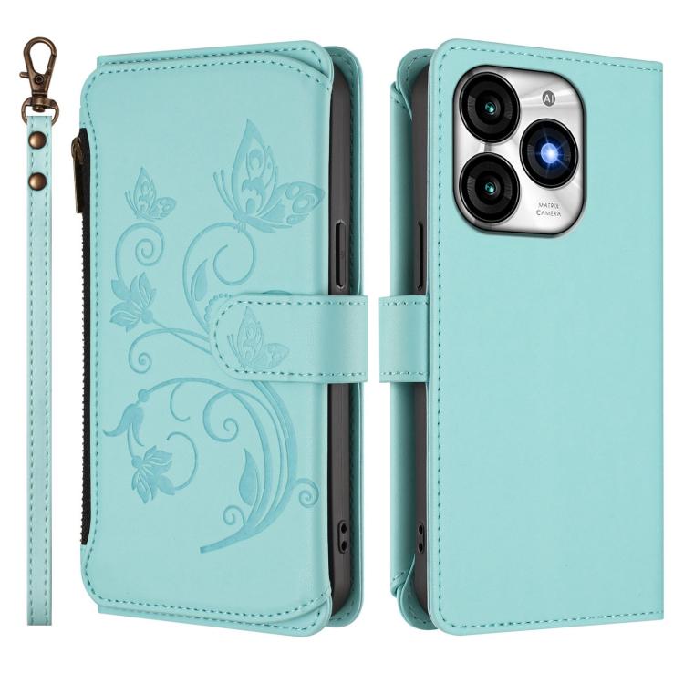 For Itel A70 Butterfly Love Flower Multi-card Zipper Wallet Leather Phone Case