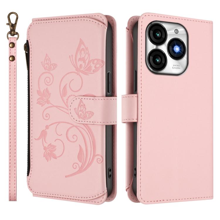 For Itel A70 Butterfly Love Flower Multi-card Zipper Wallet Leather Phone Case