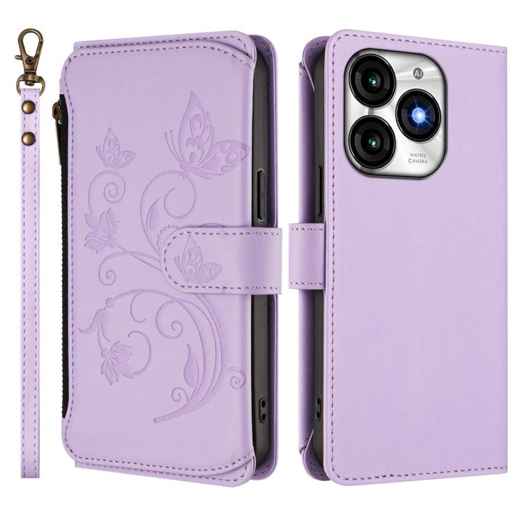 For Itel A70 Butterfly Love Flower Multi-card Zipper Wallet Leather Phone Case