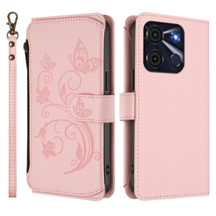 For Itel A60 / A60S Butterfly Love Flower Multi-card Zipper Wallet Leather Phone Case