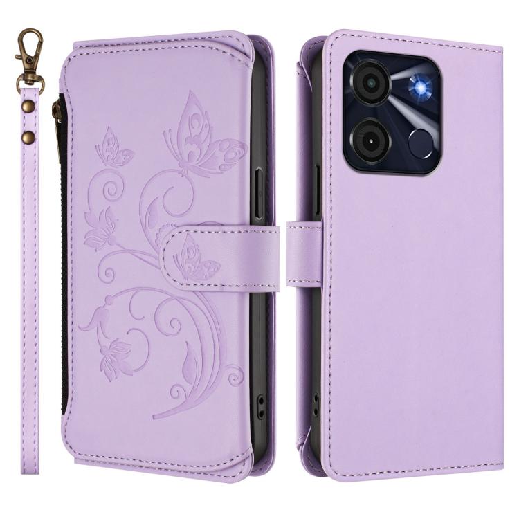 For Itel A60 / A60S Butterfly Love Flower Multi-card Zipper Wallet Leather Phone Case