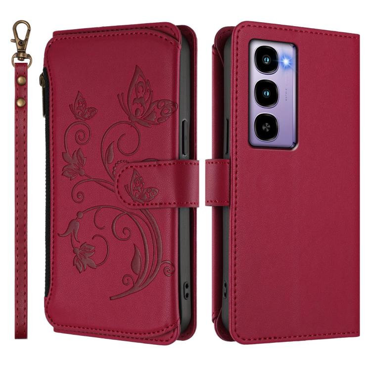 For Itel City 100 Butterfly Love Flower Multi-card Zipper Wallet Leather Phone Case