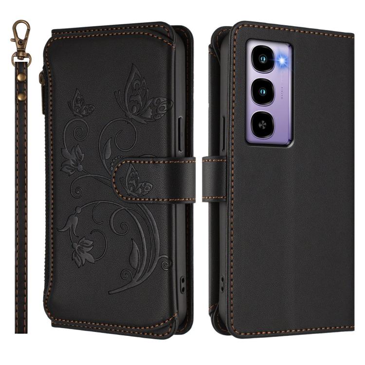 For Itel City 100 Butterfly Love Flower Multi-card Zipper Wallet Leather Phone Case