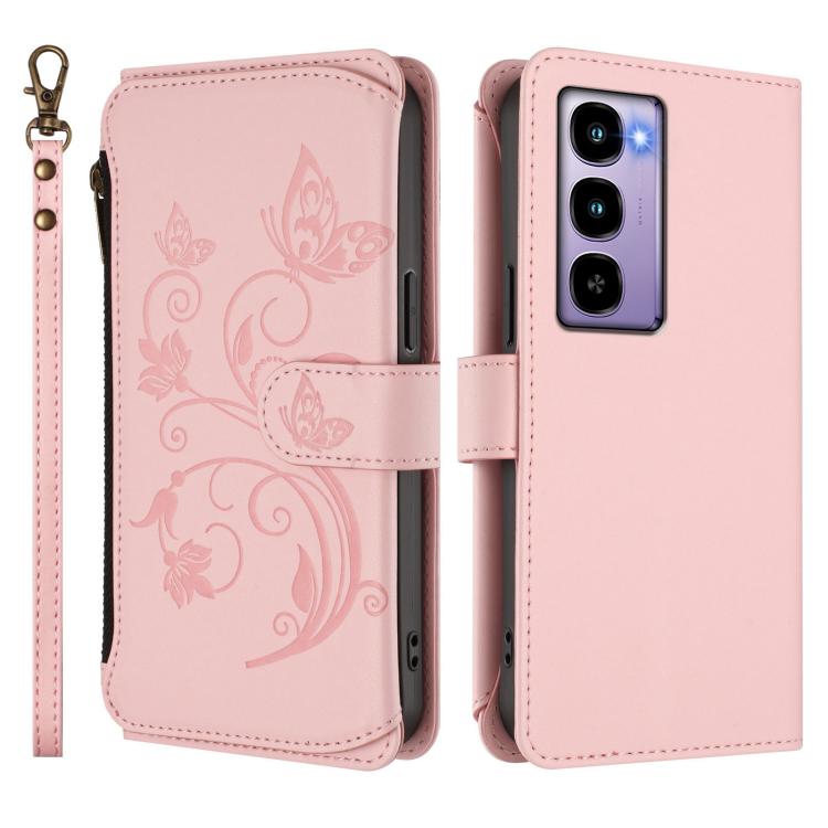 For Itel City 100 Butterfly Love Flower Multi-card Zipper Wallet Leather Phone Case