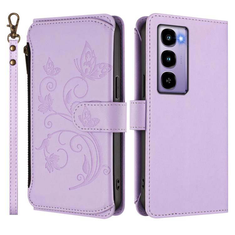 For Itel City 100 Butterfly Love Flower Multi-card Zipper Wallet Leather Phone Case