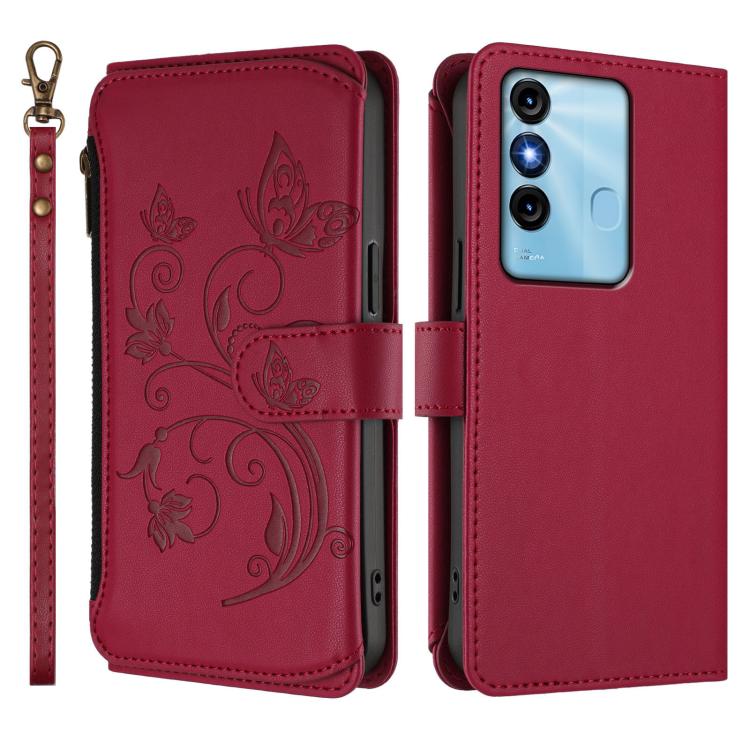 For Itel P38 / S17 / Vision 3 Butterfly Love Flower Multi-card Zipper Wallet Leather Phone Case