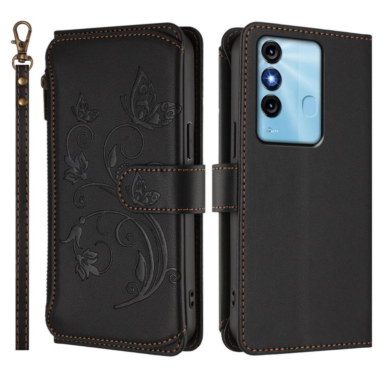 For Itel P38 / S17 / Vision 3 Butterfly Love Flower Multi-card Zipper Wallet Leather Phone Case