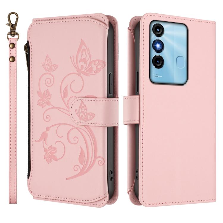 For Itel P38 / S17 / Vision 3 Butterfly Love Flower Multi-card Zipper Wallet Leather Phone Case