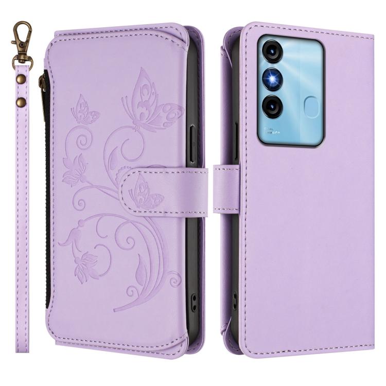 For Itel P38 / S17 / Vision 3 Butterfly Love Flower Multi-card Zipper Wallet Leather Phone Case