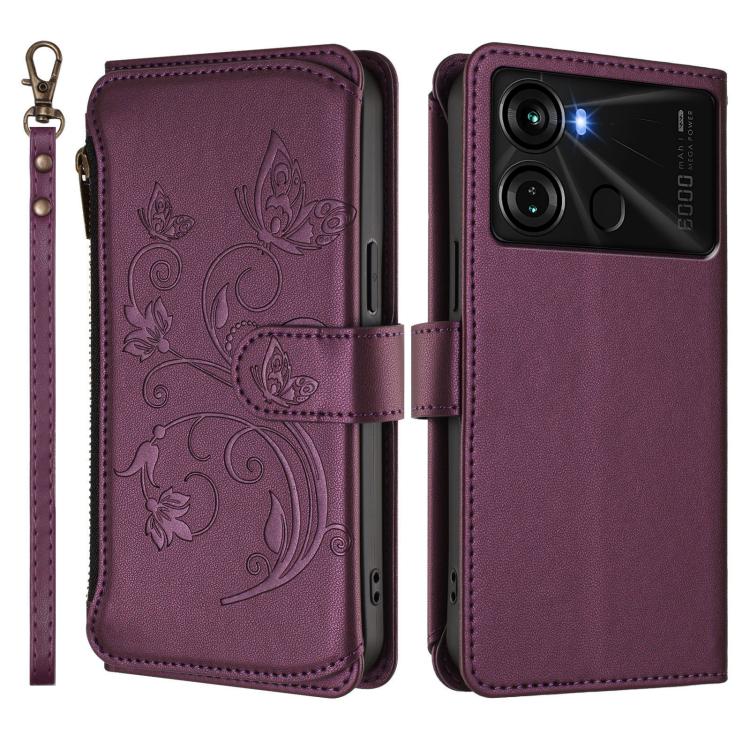 For Itel P40 Butterfly Love Flower Multi-card Zipper Wallet Leather Phone Case