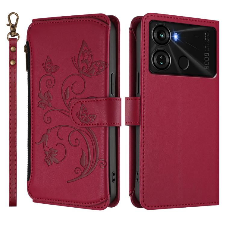 For Itel P40 Butterfly Love Flower Multi-card Zipper Wallet Leather Phone Case