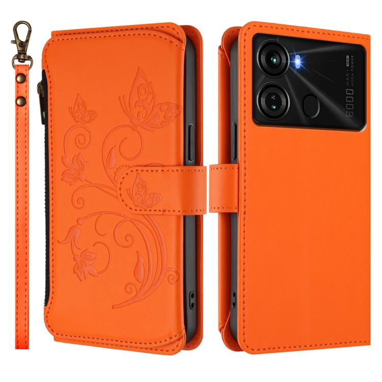 For Itel P40 Butterfly Love Flower Multi-card Zipper Wallet Leather Phone Case
