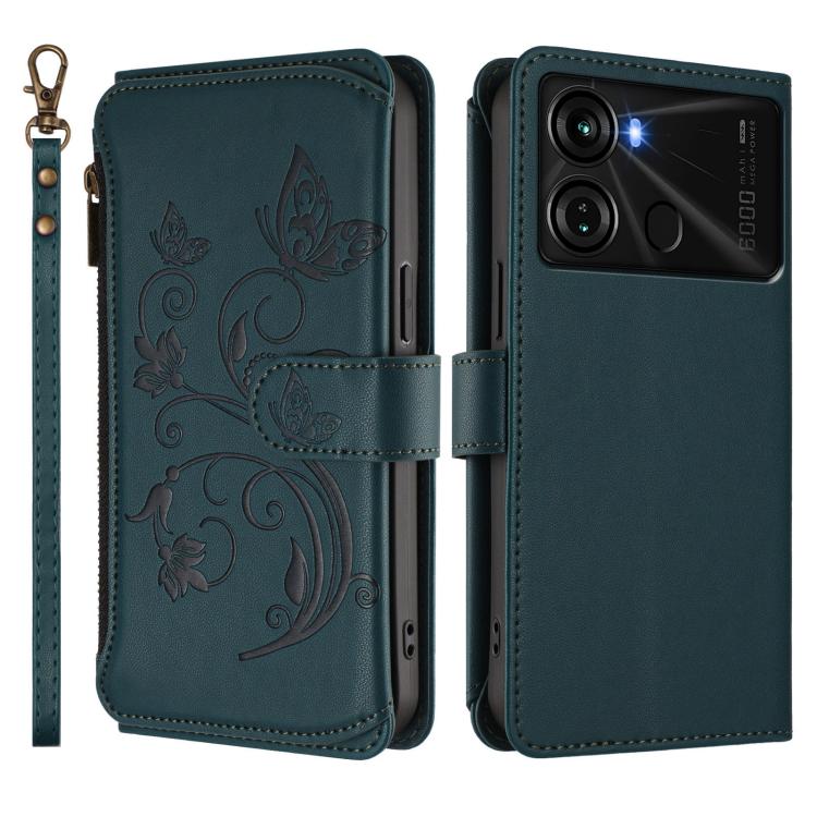 For Itel P40 Butterfly Love Flower Multi-card Zipper Wallet Leather Phone Case