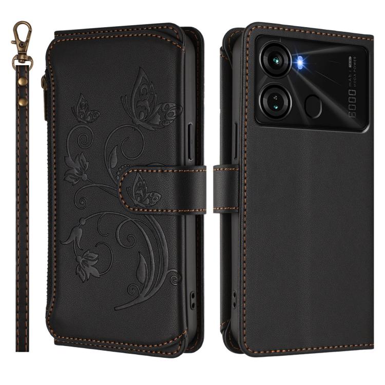For Itel P40 Butterfly Love Flower Multi-card Zipper Wallet Leather Phone Case