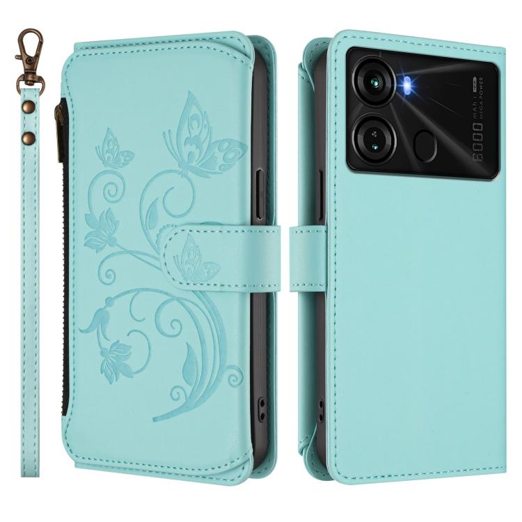 For Itel P40 Butterfly Love Flower Multi-card Zipper Wallet Leather Phone Case