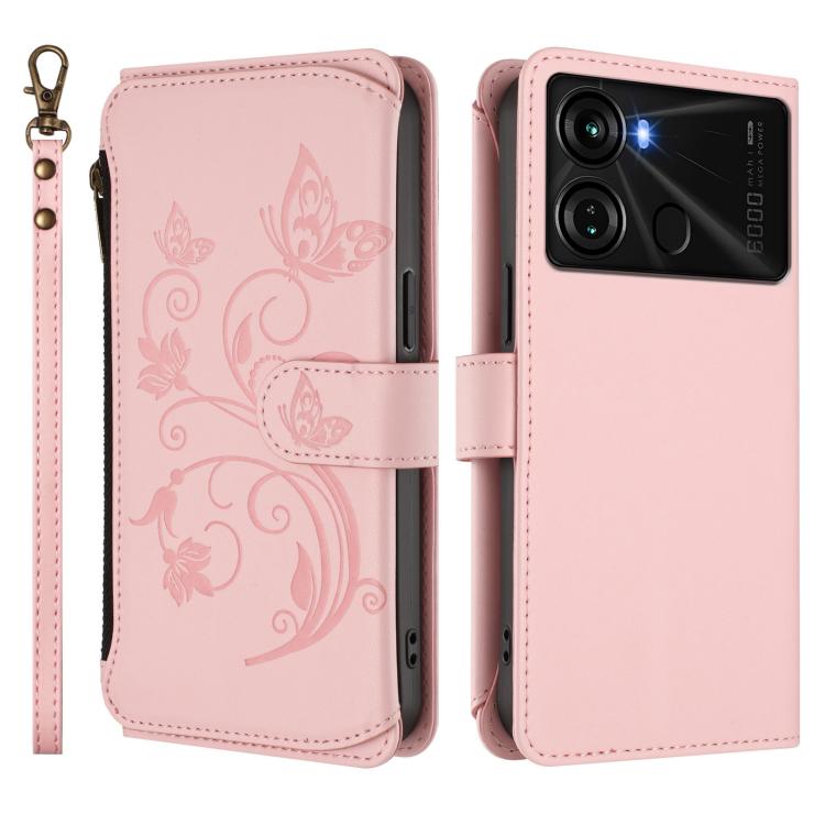 For Itel P40 Butterfly Love Flower Multi-card Zipper Wallet Leather Phone Case