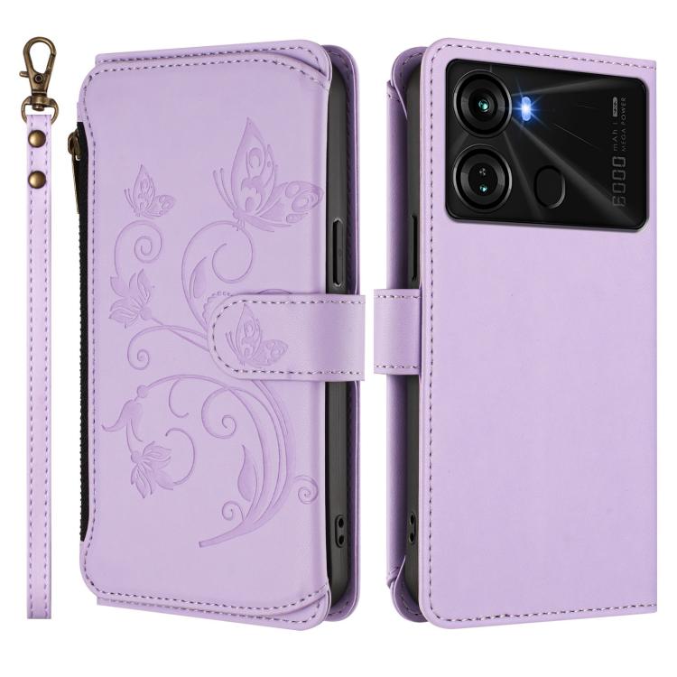 For Itel P40 Butterfly Love Flower Multi-card Zipper Wallet Leather Phone Case