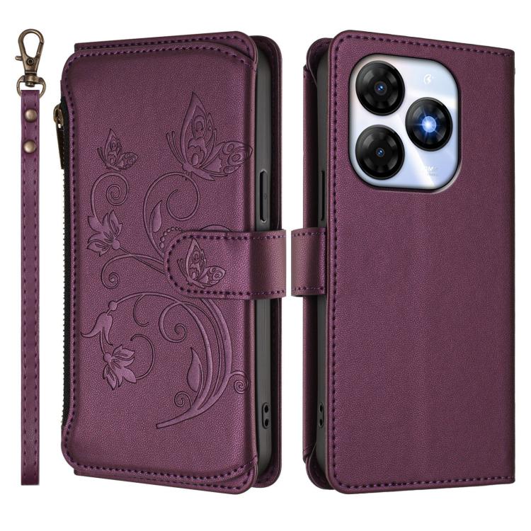For Itel P55 4G / Infinix Smart 8 Butterfly Love Flower Multi-card Zipper Wallet Leather Phone Case